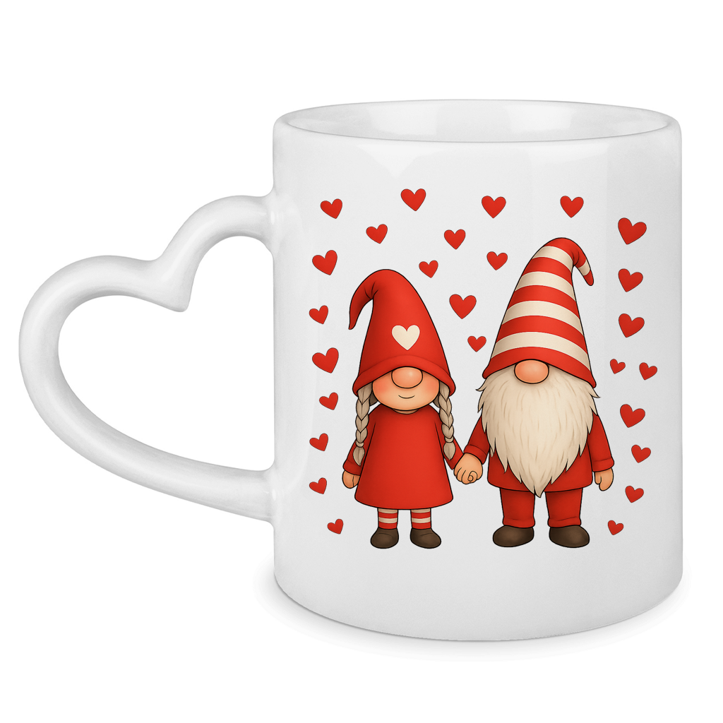 Tasse mit Herzhenkel Wichtel Hand in Hand Valentinstag