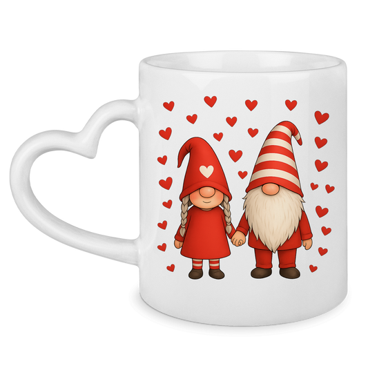 Tasse mit Herzhenkel Wichtel Hand in Hand Valentinstag