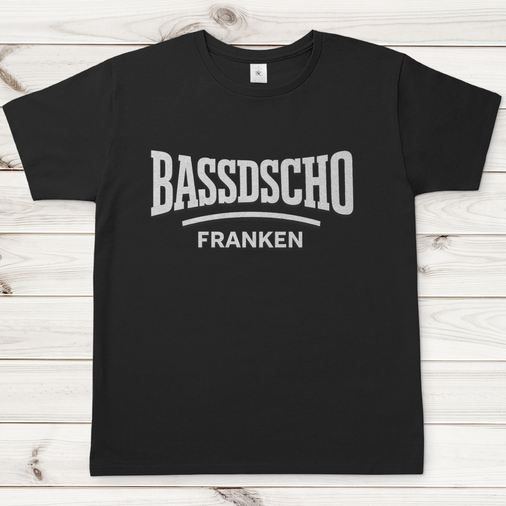 Herren T-Shirt Bassdscho Franken Schrift weiß