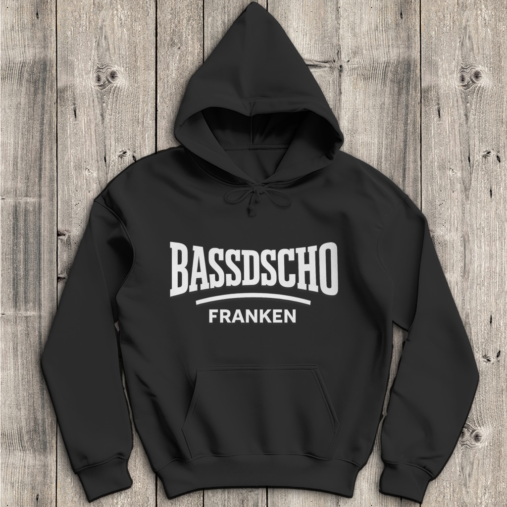 Herren Hoodie Bassdscho Franken Schrift weiß