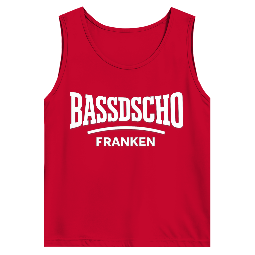Herren Basic Tank Top Bassdscho Franken Schrift weiß