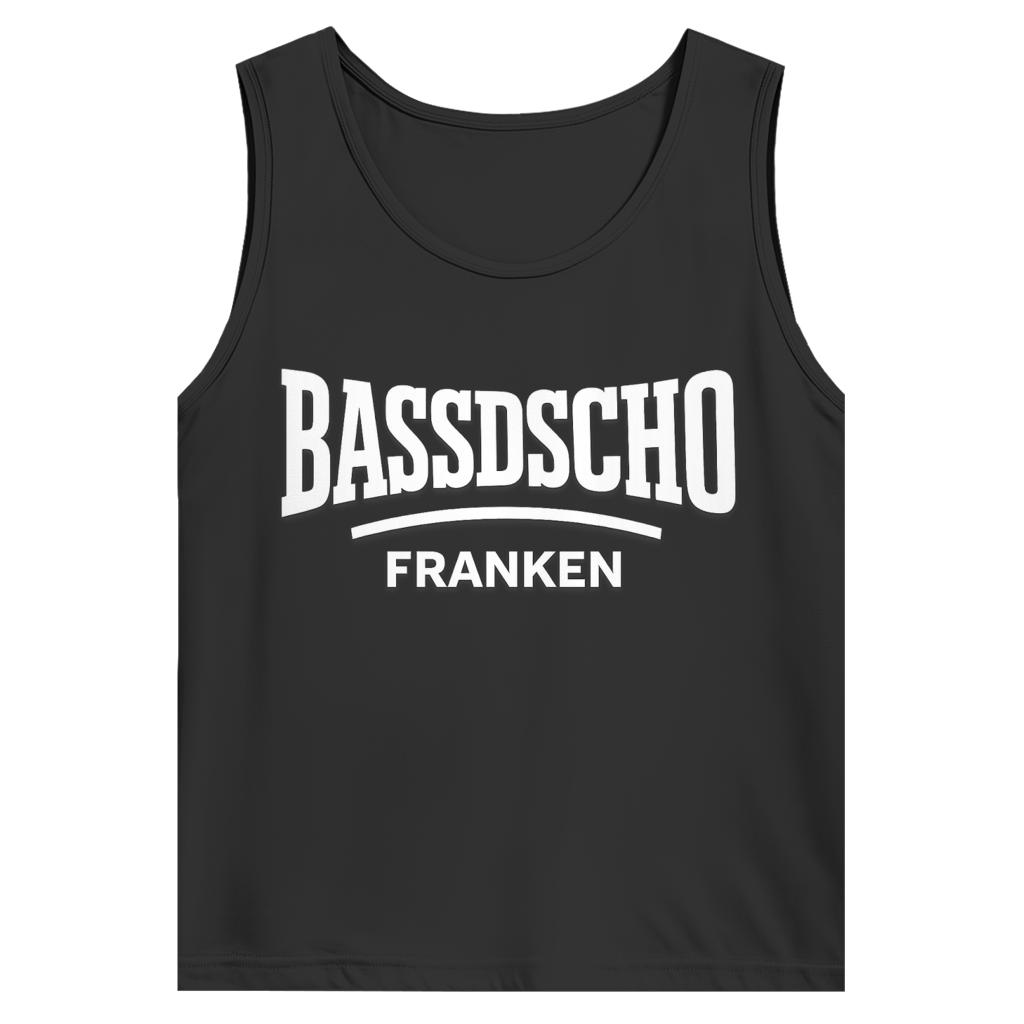 Herren Basic Tank Top Bassdscho Franken Schrift weiß