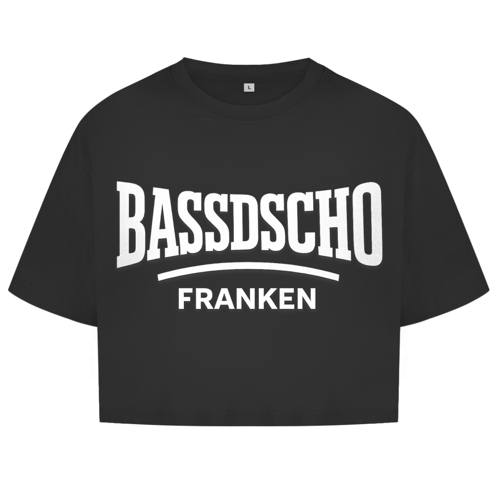 Damen Oversize Crop Top Bassdscho Franken Schrift weiß