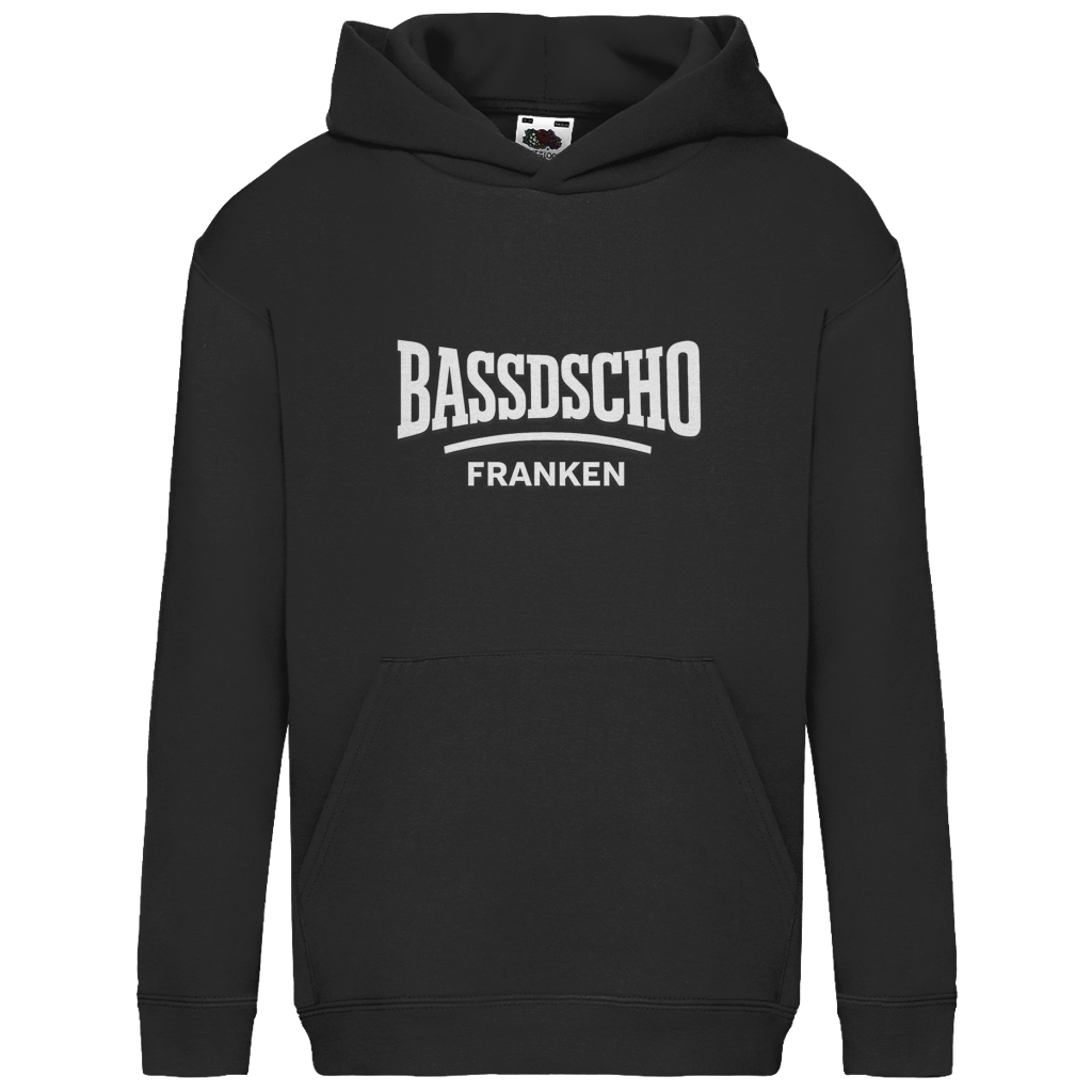 Kids Basic Hoodie Bassdscho Franken Schrift weiß