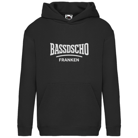 Kids Basic Hoodie Bassdscho Franken Schrift weiß
