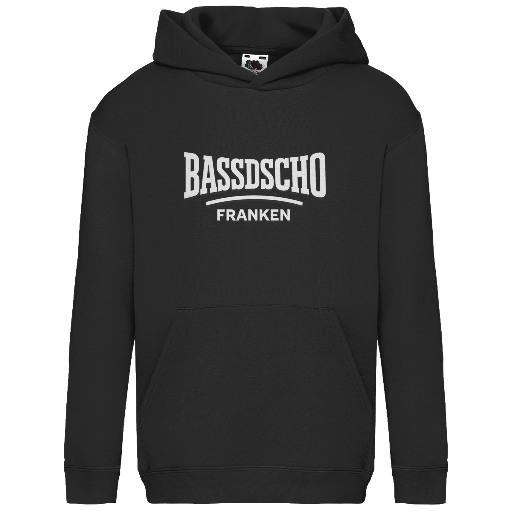 Kids Basic Hoodie Bassdscho Franken Schrift weiß