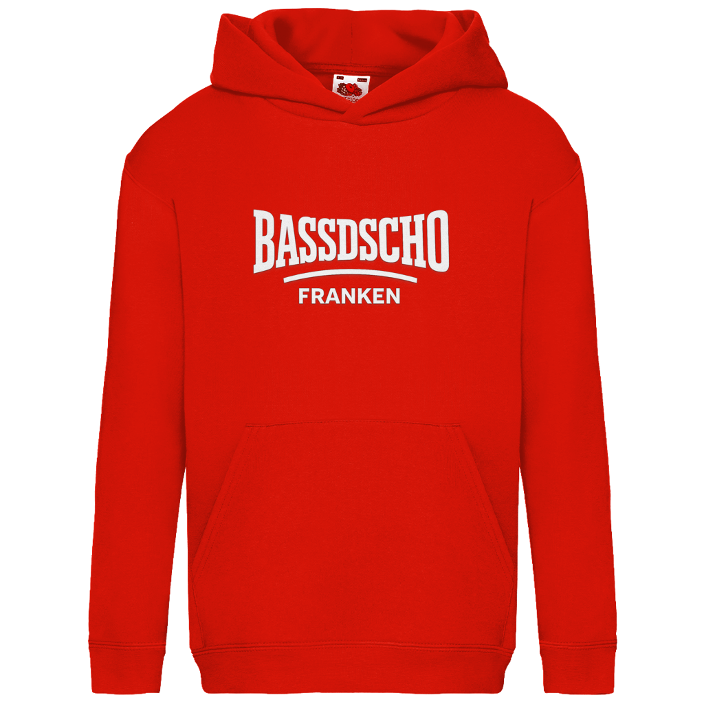 Kids Basic Hoodie Bassdscho Franken Schrift weiß