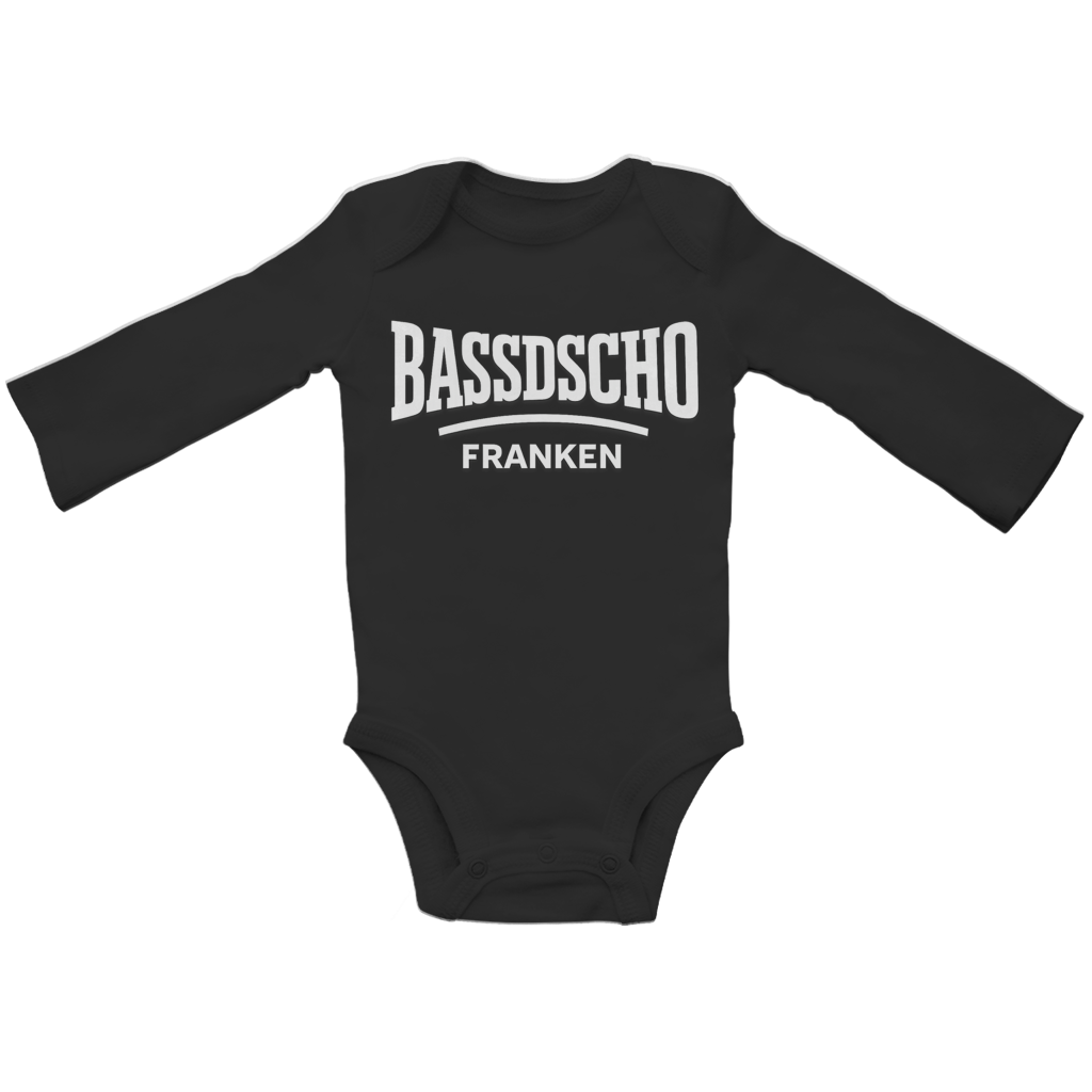 Baby Bio Bodysuite Langarm Bassdscho Franken Schrift weiß