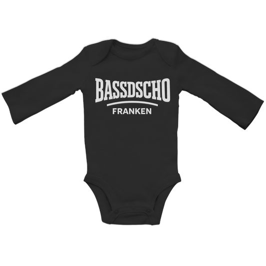 Baby Bio Bodysuite Langarm Bassdscho Franken Schrift weiß