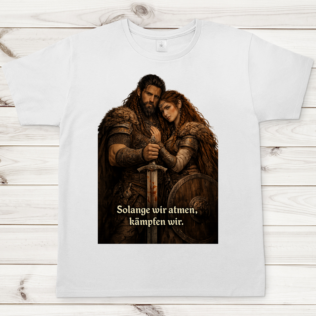 Herren T-Shirt Solange wir atmen kämpfen wir Wikinger Paar