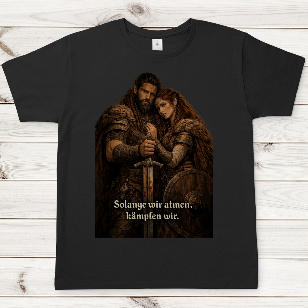 Herren T-Shirt Solange wir atmen kämpfen wir Wikinger Paar