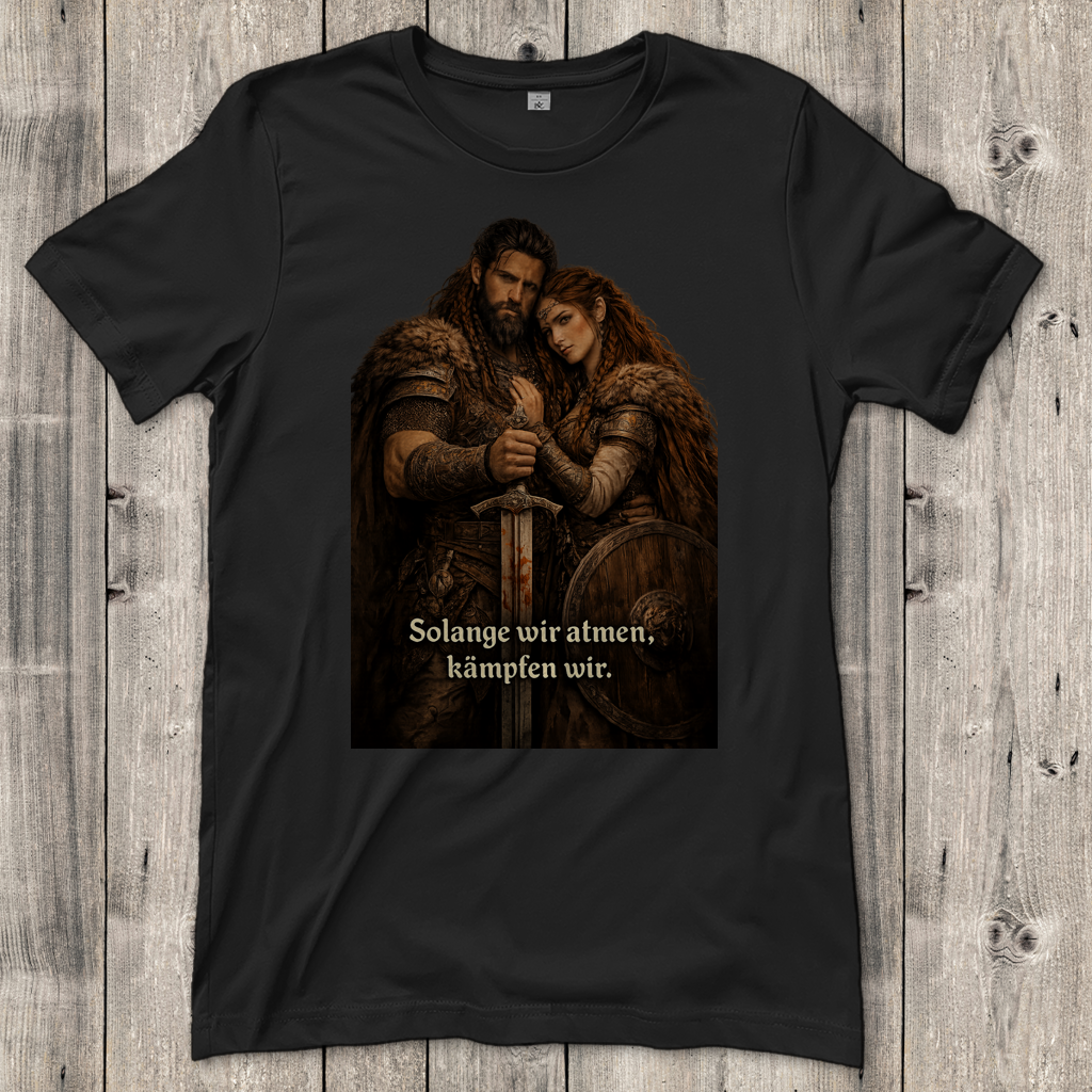 Damen T-Shirt Solange wir atmen kämpfen wir Wikinger Paar