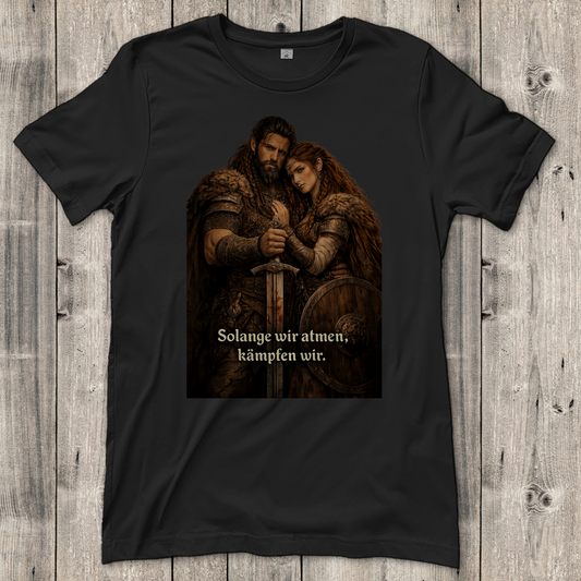 Damen T-Shirt Solange wir atmen kämpfen wir Wikinger Paar