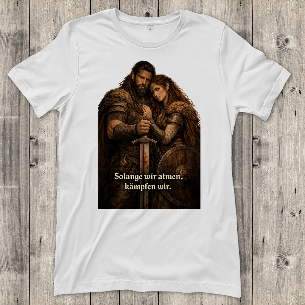 Damen T-Shirt Solange wir atmen kämpfen wir Wikinger Paar