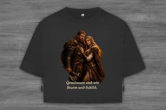 Damen Oversize Crop Top Gemeinsam sind wir Sturm und Schild Wikinger