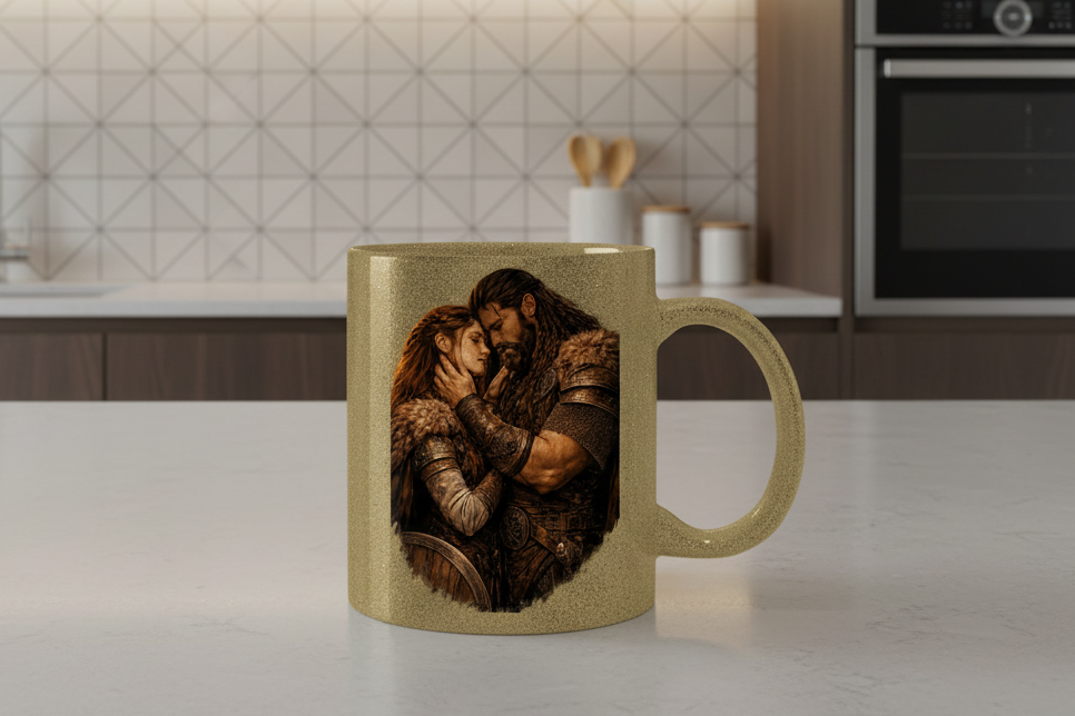 Glitzertasse Wikinger Paar