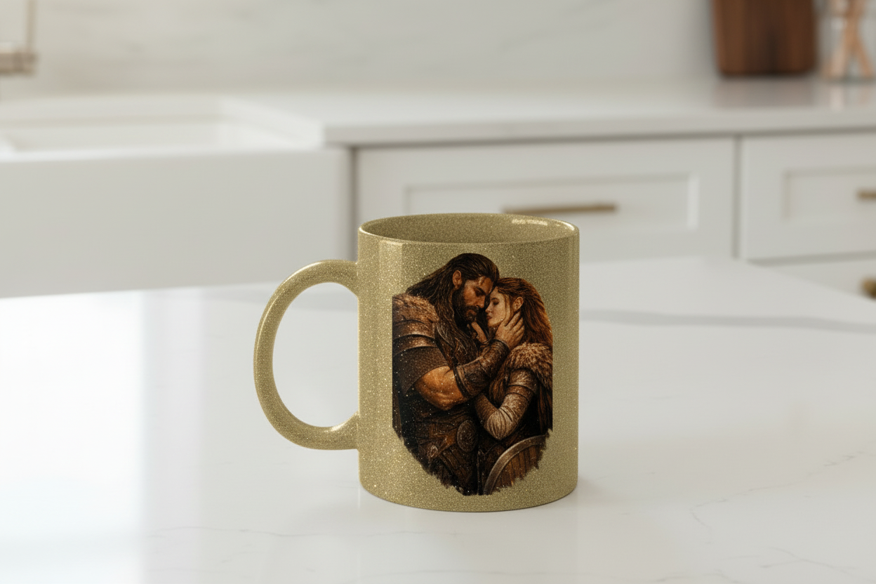 Glitzertasse Wikinger Paar