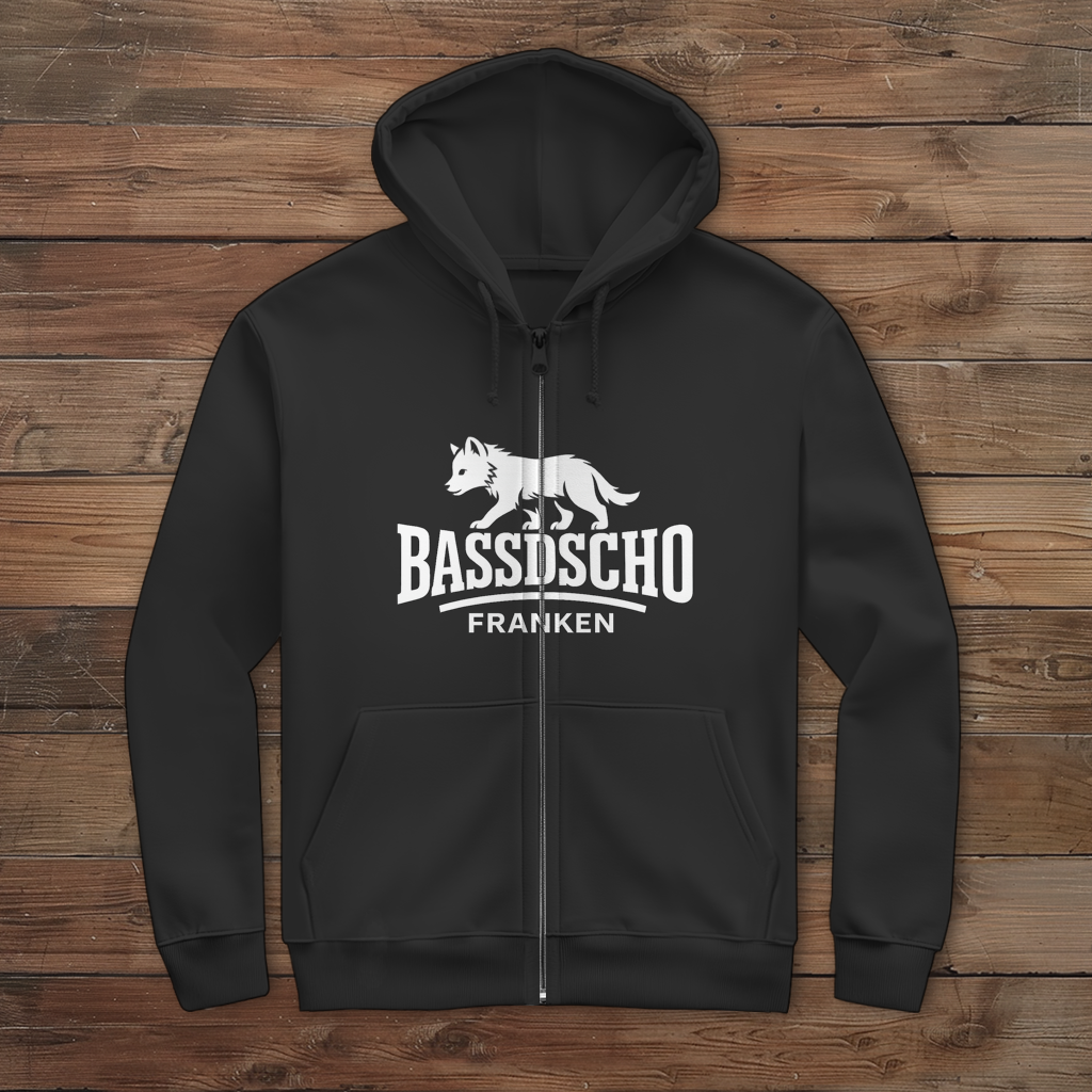 Herren Zipper Hoodie Bassdscho Franken 1 weiß