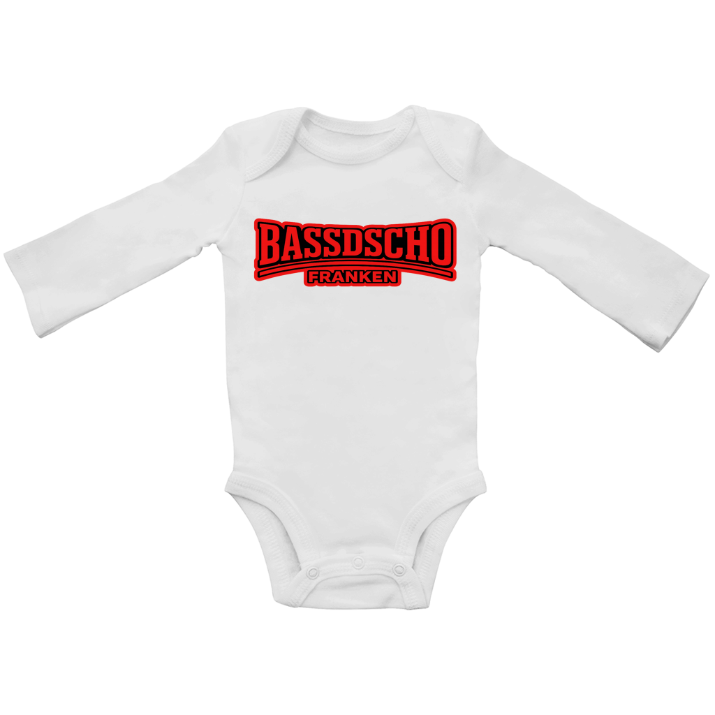 Baby Bio Bodysuite Langarm Bassdscho rot und rot umrandet