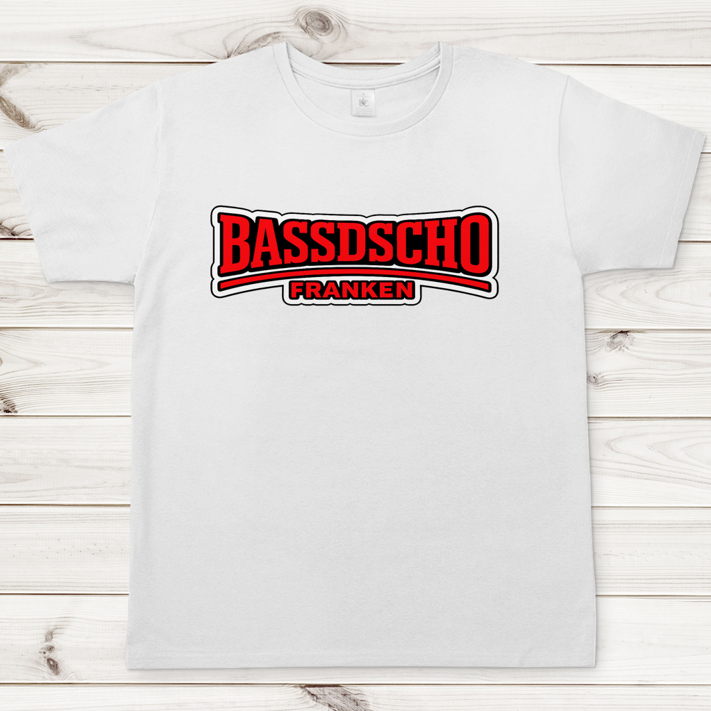Herren T-Shirt Bassdscho rot und weiß umrandet
