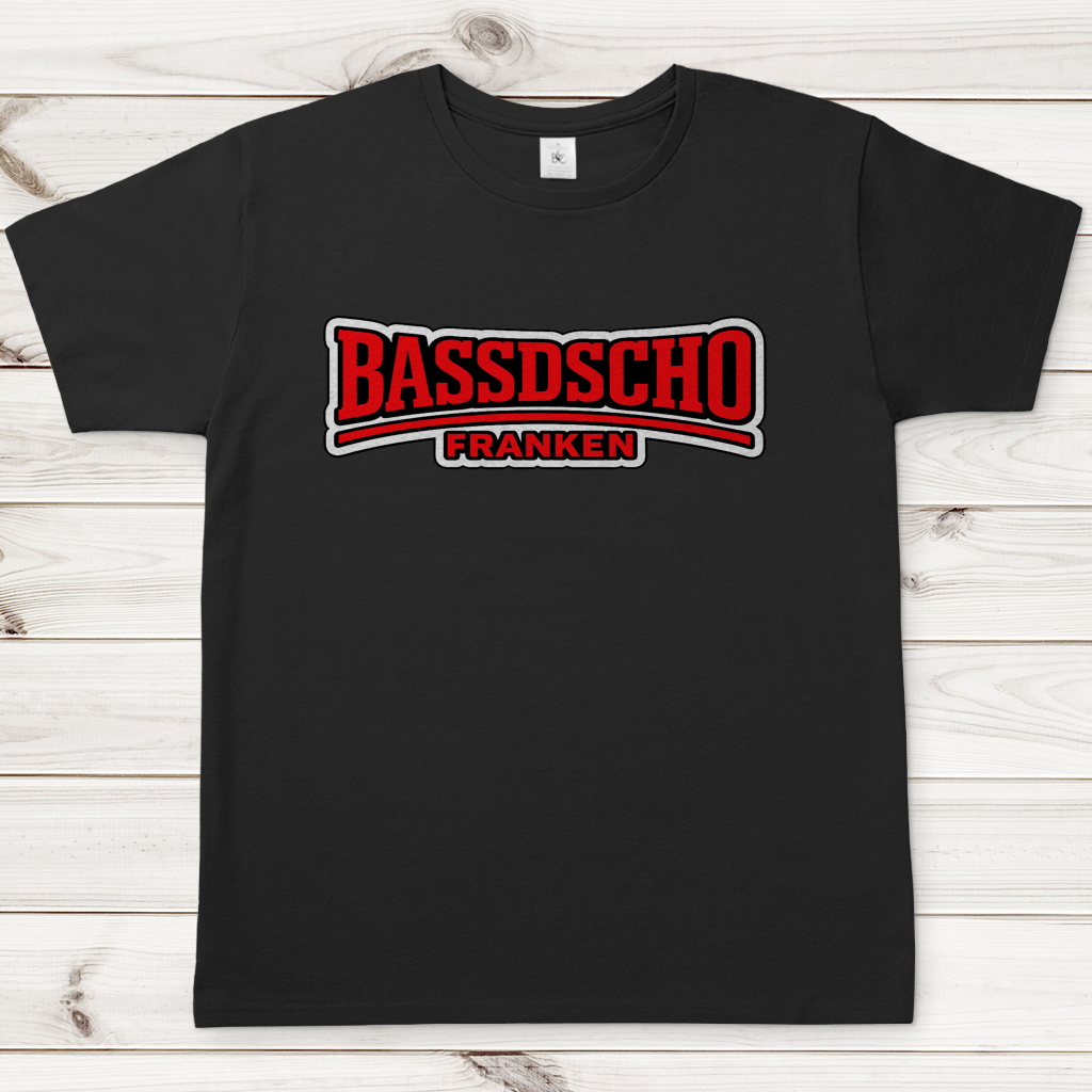 Herren T-Shirt Bassdscho rot und weiß umrandet