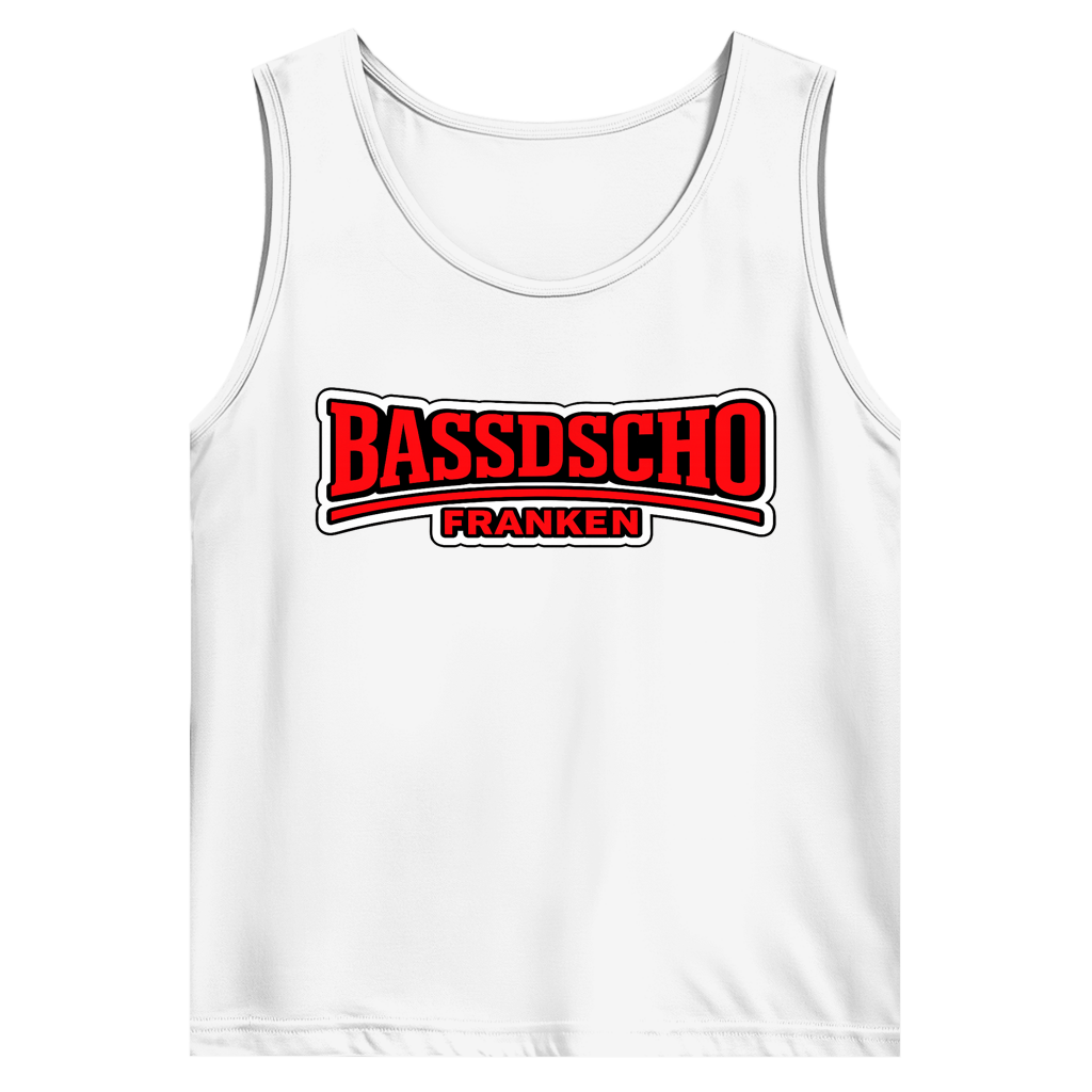 Herren Basic Tank Top Bassdscho rot und weiß umrandet