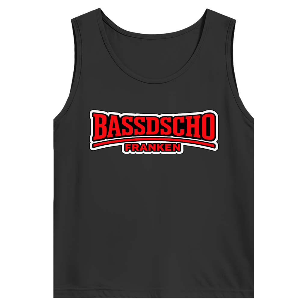 Herren Basic Tank Top Bassdscho rot und weiß umrandet