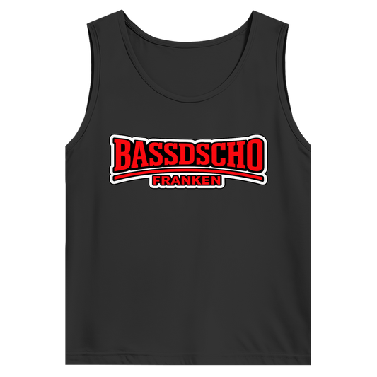 Herren Basic Tank Top Bassdscho rot und weiß umrandet