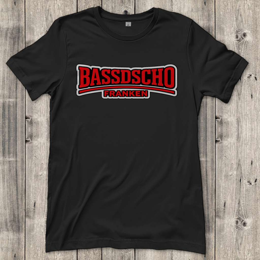 Damen T-Shirt Bassdscho rot und weiß umrandet