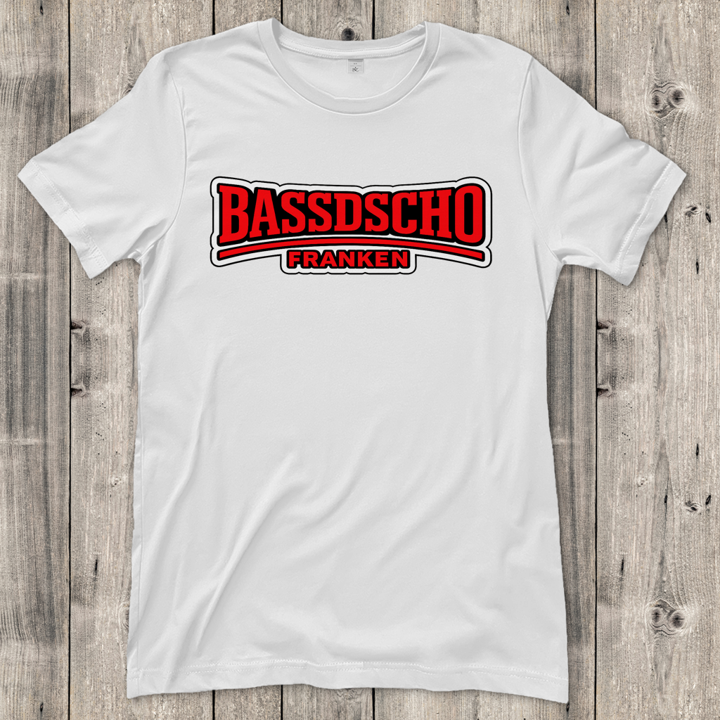 Damen T-Shirt Bassdscho rot und weiß umrandet