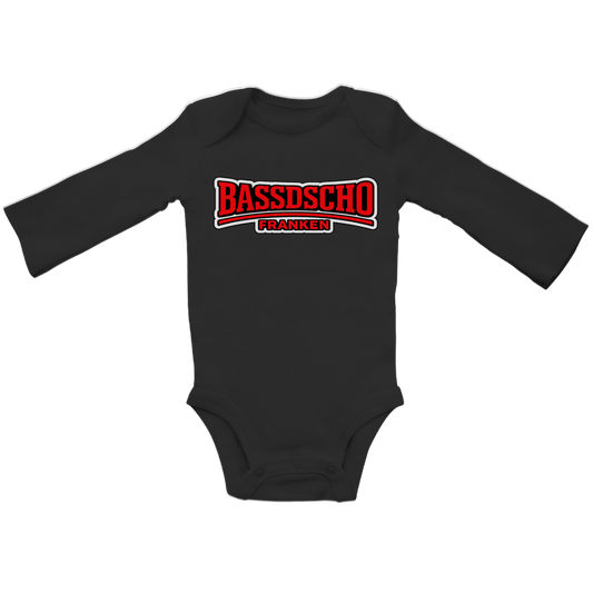 Baby Bio Bodysuite Langarm Bassdscho rot und weiß umrandet