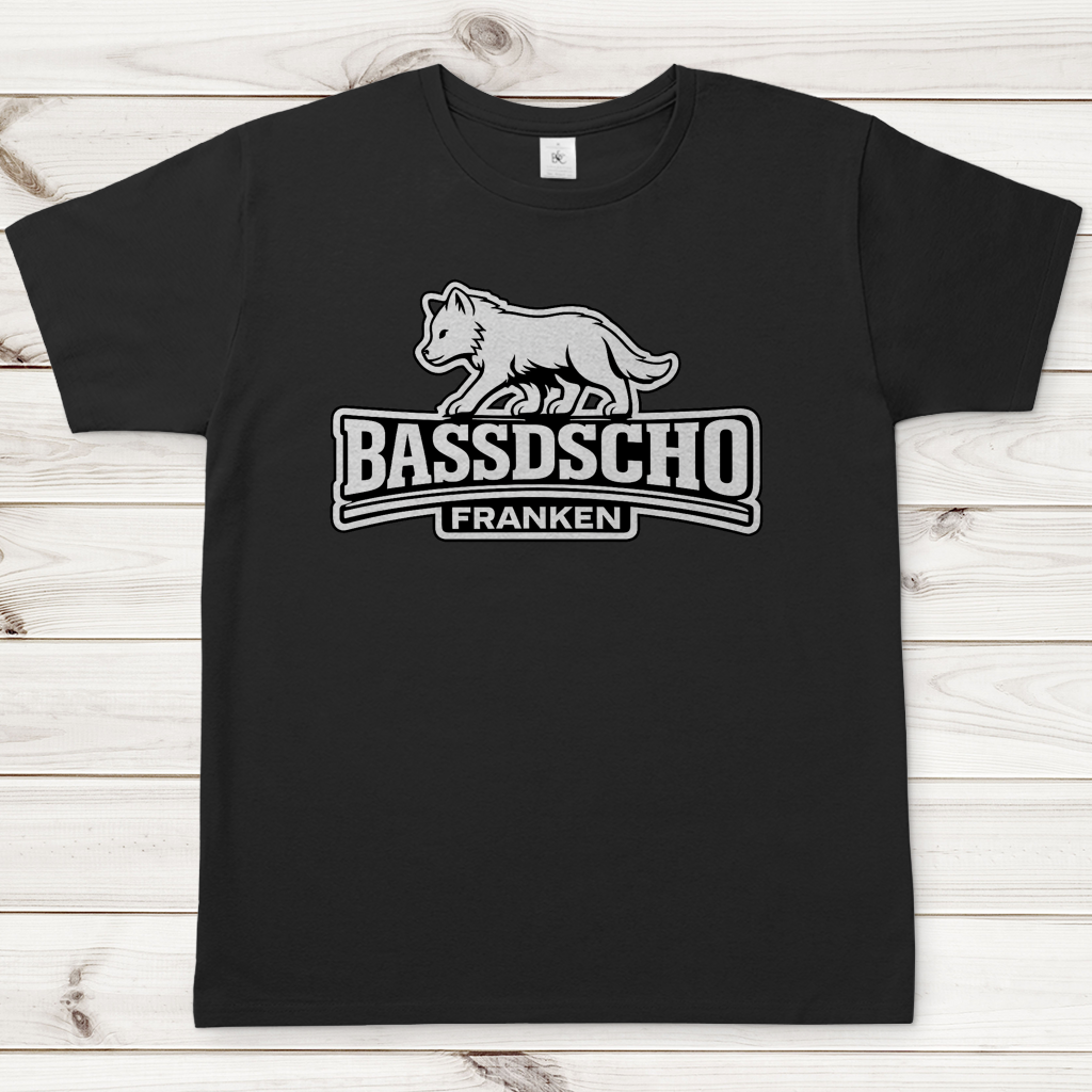 Herren T-Shirt Bassdscho Franken Wolf weiß und weiß umrandet