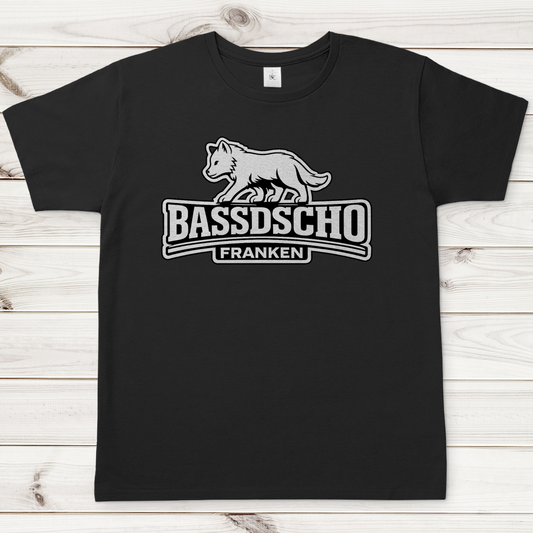 Herren T-Shirt Bassdscho Franken Wolf weiß und weiß umrandet