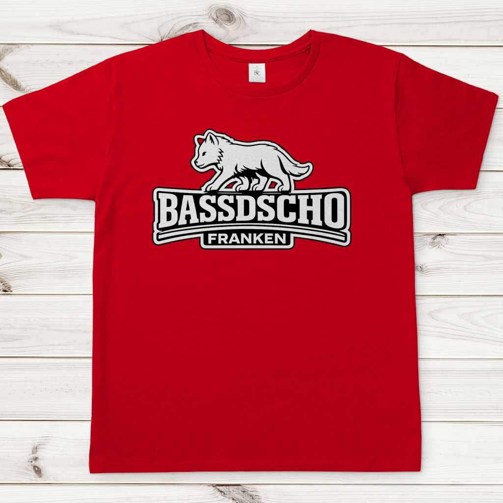 Herren T-Shirt Bassdscho Franken Wolf weiß und weiß umrandet