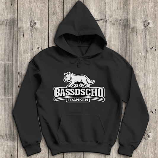 Herren Hoodie Bassdscho Franken Wolf weiß und weiß umrandet
