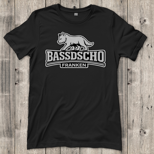 Damen T-Shirt Bassdscho Franken Wolf weiß und weiß umrandet