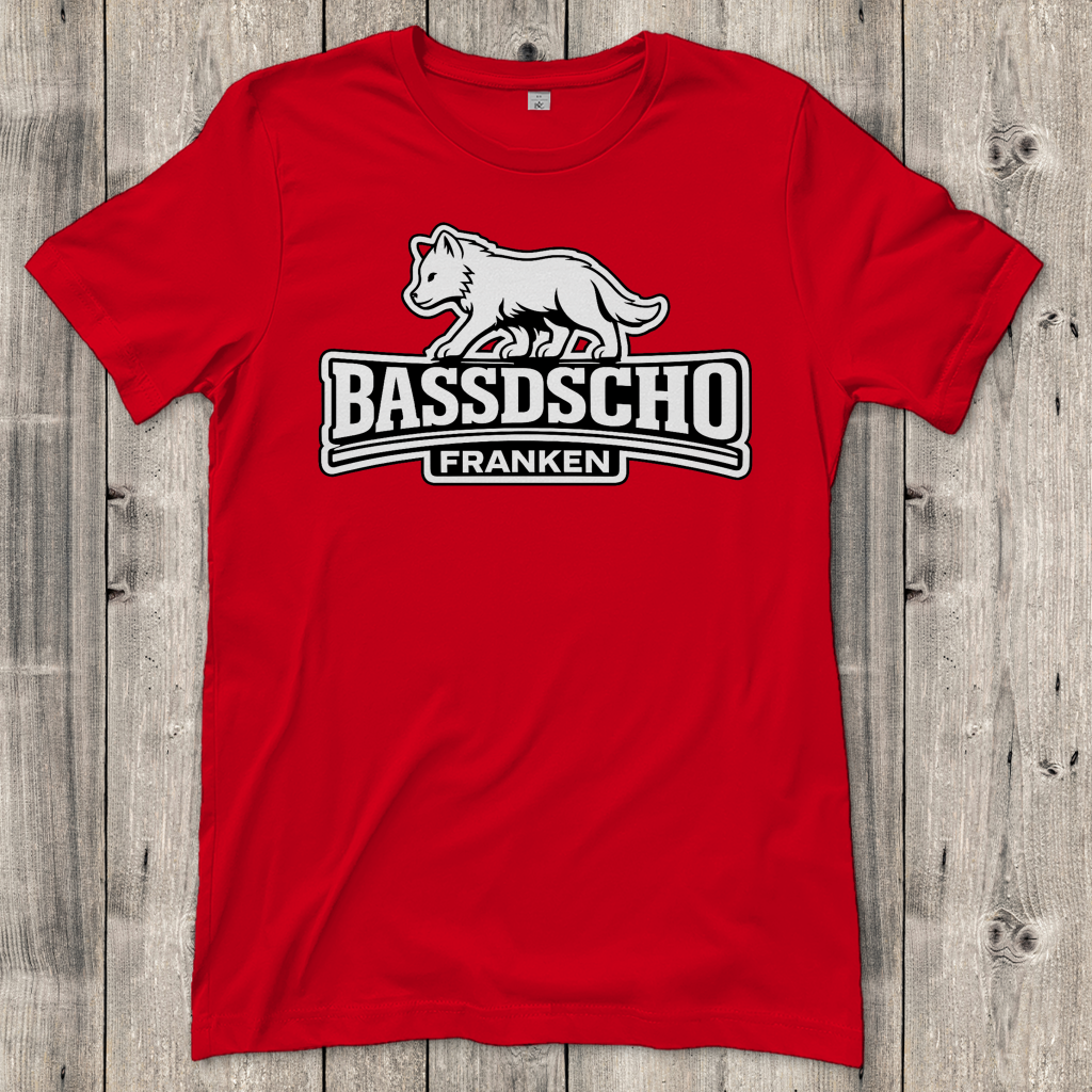 Damen T-Shirt Bassdscho Franken Wolf weiß und weiß umrandet
