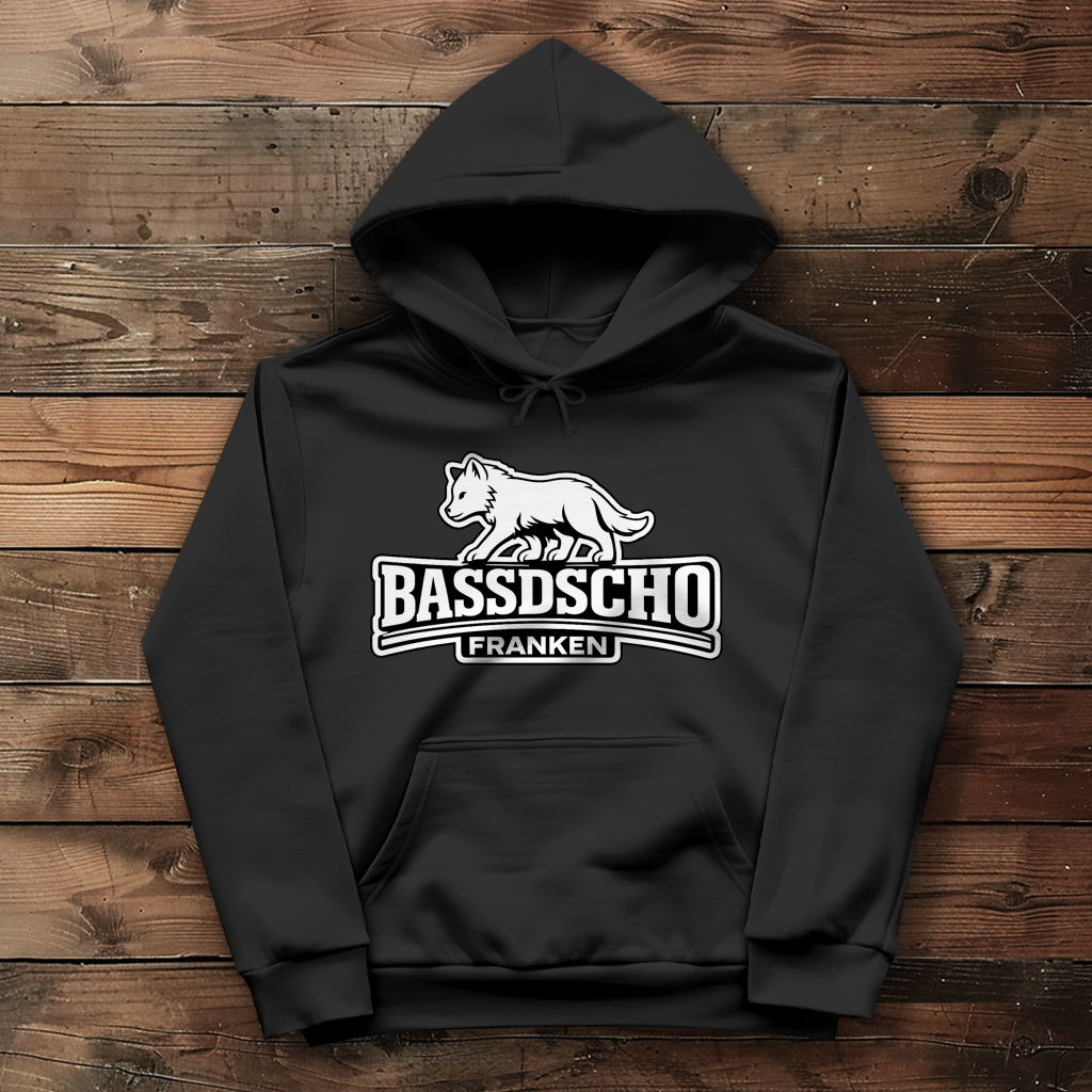 Damen Hoodie Bassdscho Franken Wolf weiß und weiß umrandet