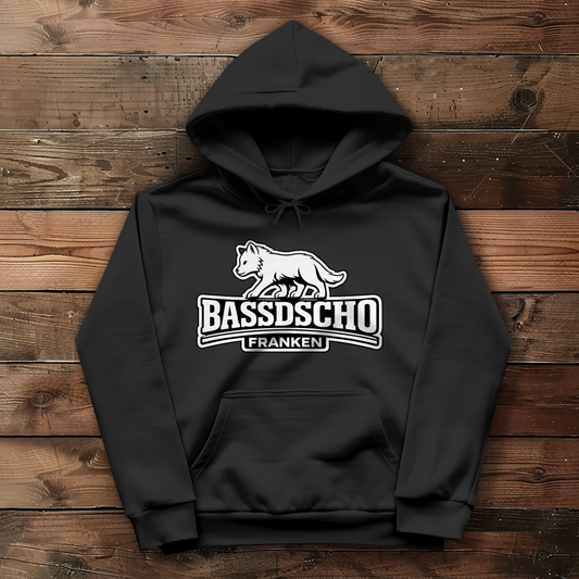 Damen Hoodie Bassdscho Franken Wolf weiß und weiß umrandet