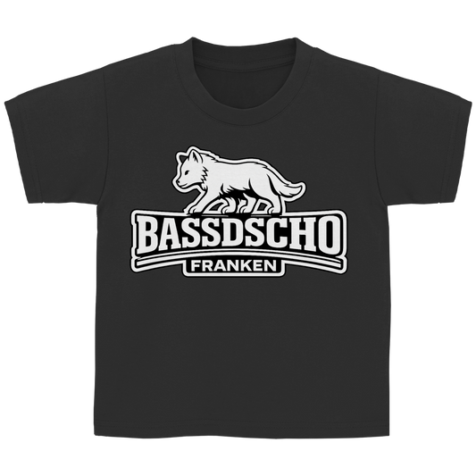 Kinder Basic T-Shirt Bassdscho Franken Wolf weiß und weiß umrandet