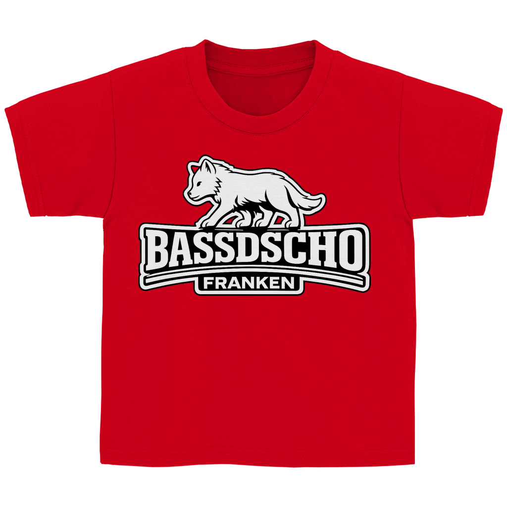 Kinder Basic T-Shirt Bassdscho Franken Wolf weiß und weiß umrandet
