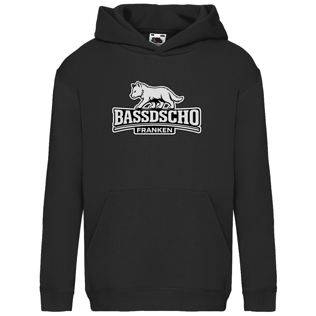 Kids Basic Hoodie Bassdscho Franken Wolf weiß und weiß umrandet