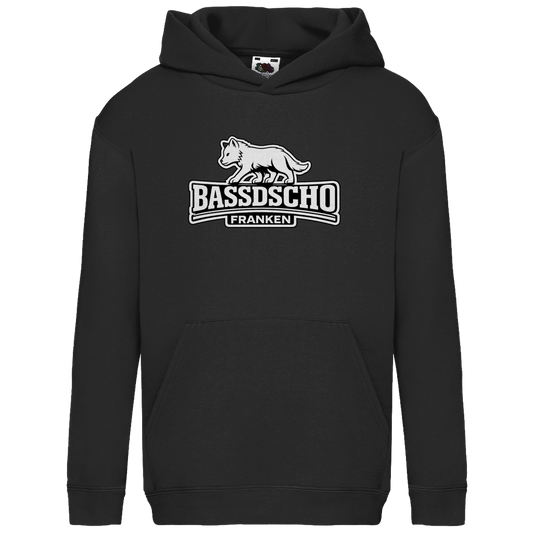 Kids Basic Hoodie Bassdscho Franken Wolf weiß und weiß umrandet