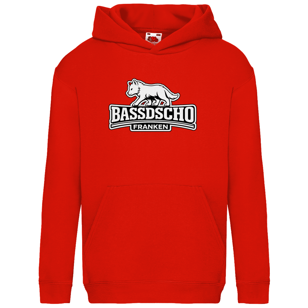 Kids Basic Hoodie Bassdscho Franken Wolf weiß und weiß umrandet