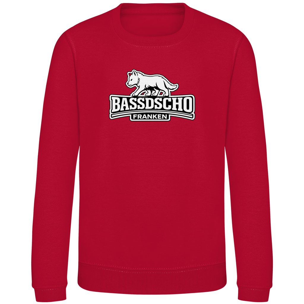 Kinder Sweatshirt Bassdscho Franken Wolf weiß und weiß umrandet