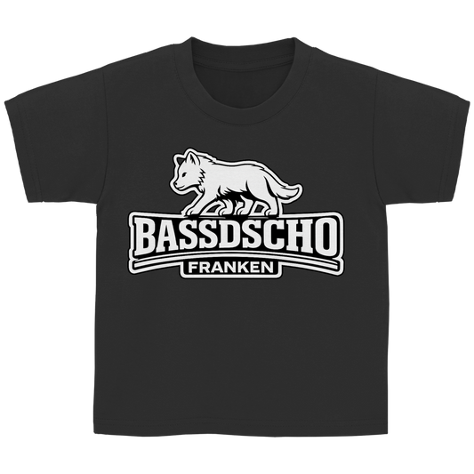 Kinder Basic T-Shirt Bassdscho Franken Wolf weiß und weiß umrandet