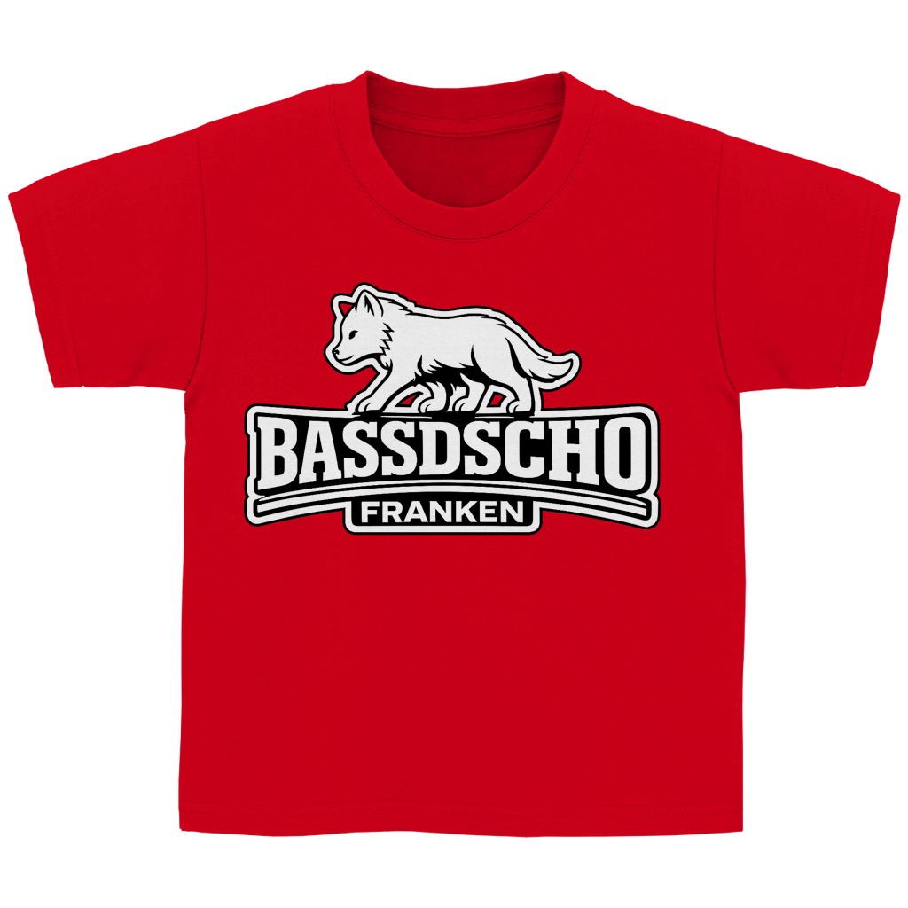 Kinder Basic T-Shirt Bassdscho Franken Wolf weiß und weiß umrandet