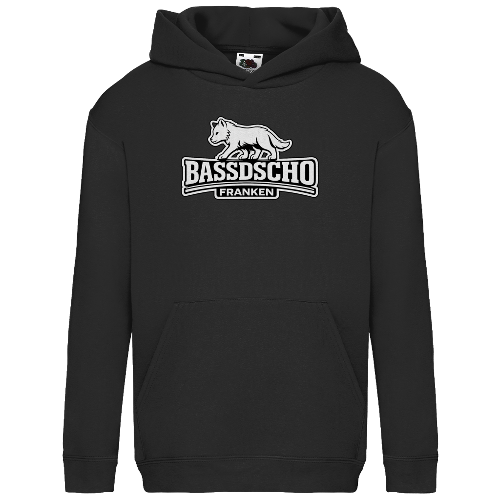 Kids Basic Hoodie Bassdscho Franken Wolf weiß und weiß umrandet