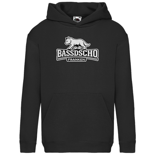 Kids Basic Hoodie Bassdscho Franken Wolf weiß und weiß umrandet