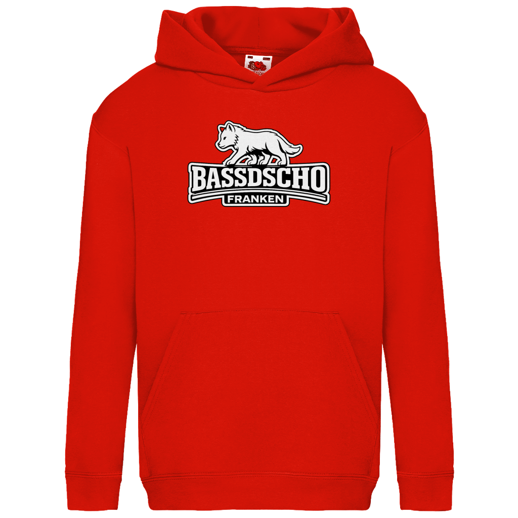 Kids Basic Hoodie Bassdscho Franken Wolf weiß und weiß umrandet